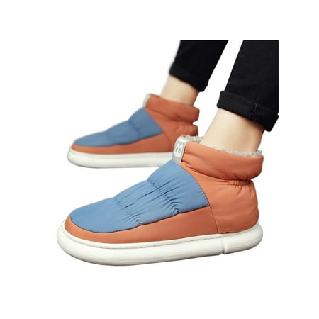 

SIMANLAN Unisex Snow Boots Plush Lining Casual Comfort Shoe Slip On Winter Shoes Walking Non-Slip Slipper Booties Outdoor Round Toe Ankle Boot Blue Orange 9