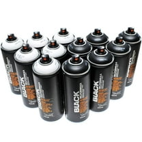 Montana BLACK 400ml Set of 12 Graffiti Street Art Mural Spray Paint (Black & White)