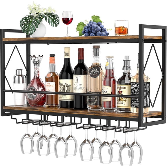 LED Light Wall Mounted Liquor Shelf 31.5", Metal Frame, Wine/Glass Storage Rack | Ideal for Home Bar Kitchen Dining Room