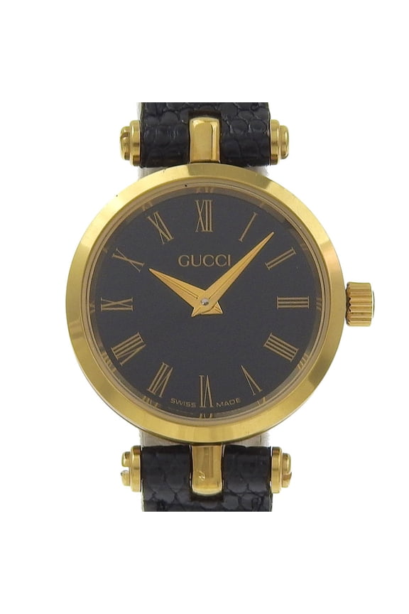 Pre-Owned Gucci Sherry watch, gold-plated stainless steel, gold quartz, analog, black dial,...
