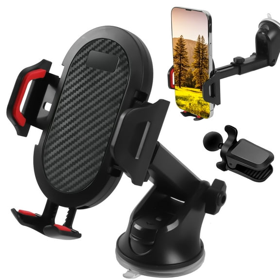 Car Phone Holder Mount, Dashboard Phone Mount for Car, Adjustable Rotating Phone Holder with Suction Cup Mount, Suction Base and Pop Up Button, Fits Phones Up To 6.5”