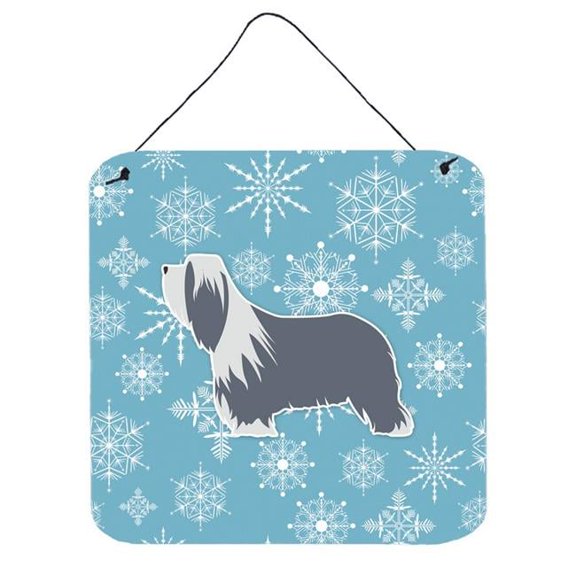 Winter Snowflake Bearded Collie Wall or Door Hanging Prints