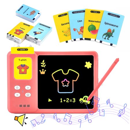 Rirool Toddler Doodle Board for Kids LCD Writing Tablet with 112 Learning Flash Cards and 224 Words Drawing Pad Preschool Educational Toys Gifts for 3-6 Years Old Kids (Pink)
