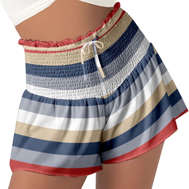 Pantalones cortos con cordón para mujer, pantalones cortos informales de verano con cintura alta y fluidos, pantalones cortos de playa con estampado bonito de secado rápido Fridja fhjkhfk459315