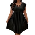 thumbnail image 3 of Rvasteizo Women V Neck Ruffle Sleeve Solid A Line Dress, 3 of 5
