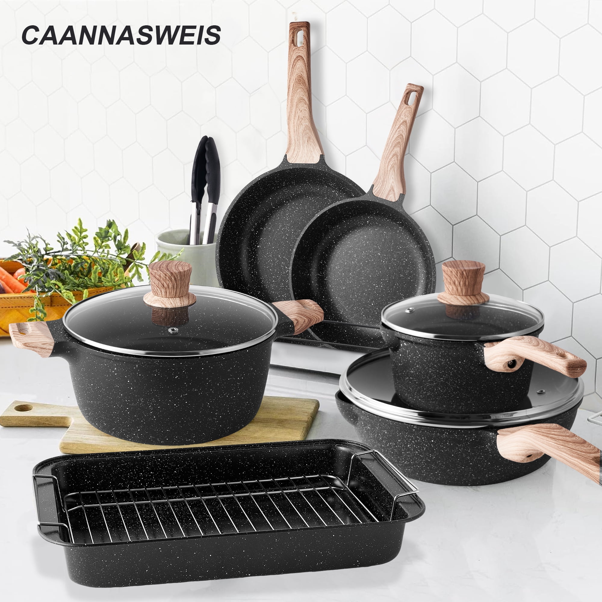 Caannasweis 10 Pieces Nonstick Cookware Sets Kitchen Induction Pots and Pans with Baking Pan Set