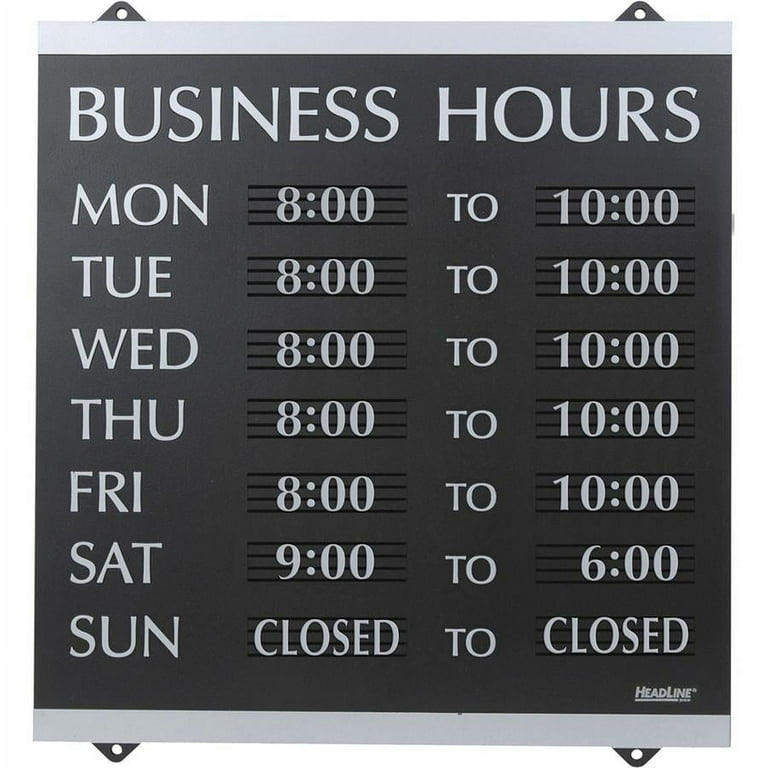 Century Series Business Hours Sign, Heavy-Duty Plastic, 13 x 14, Black Century Series Business Hours Sign, Heavy-Duty Plastic, 13 x 14, Black