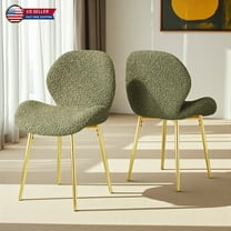 Hassch Modern Dining Chairs Set of 2, Teddy Velvet Upholstered Side Chairs with Shell Backrest and Gold Metal Legs, for Living Room, Bedroom, Kitchen and Dining Room (Green)
