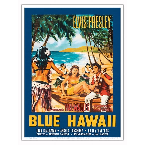 Blue Hawaii - Starring Elvis Presley - Vintage Italian Film Movie Poster by Mauro Colizzi c.1961 - Master Art Print (Unframed) 9in x 12in
