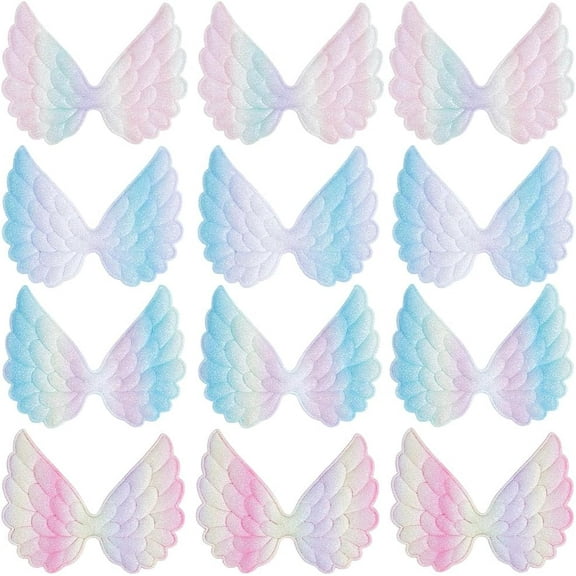 4 Styles 40Pcs Iridescent Wings Patch Fabric Embossed Small Angel Wings Sew on Applique Rainbow Color for Clothes Jeans Bags Hat DIY Crafts Hair Accessories Colorful