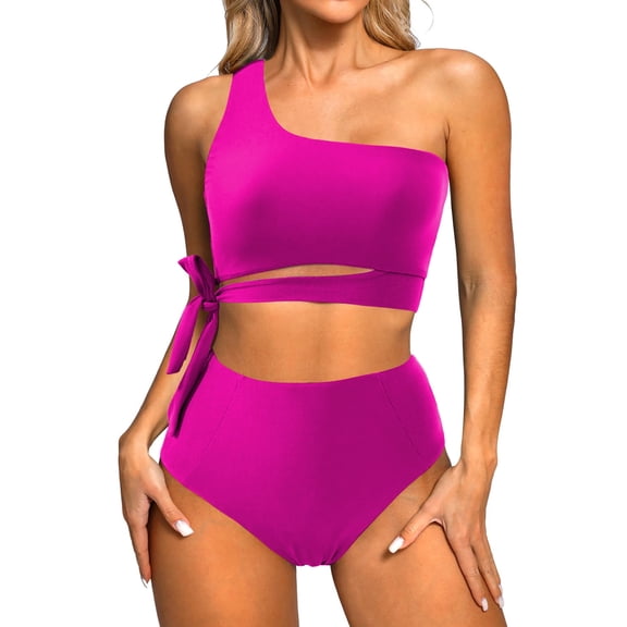 One Shoulder Womens Bikini Sets High Waisted Bathing Suits for Women Tie High Cut Swimsuits