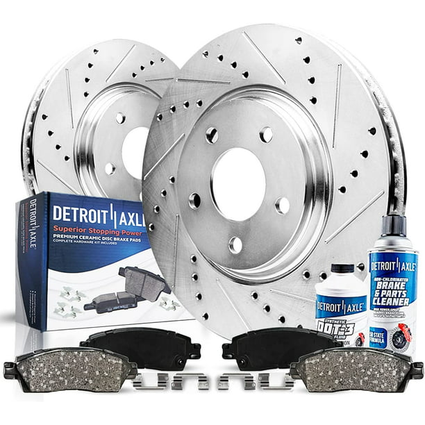 Detroit Axle - Front Drilled & Slotted Rotors Brake Pads Cleaner Fluid  Replacement for 1999-2006 Jeep TJ Wrangler 