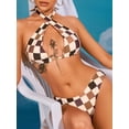 thumbnail image 3 of Bikini ZAFUL Triangle, traje de baño halter de 2 piezas, a cuadros café, 3 of 6