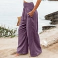 thumbnail image 4 of VSSSJ Women's Cotton Linen Wide Leg Pants Relaxed Fit Solid Color High Waist Straight Flowy Pants Baggy Breathable Lightweight Lounge Trousers Purple XXXL, 4 of 8