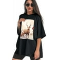 thumbnail image 3 of Plus Size Shirt for Women Black Tops for Women Short Sleeves Shirt for Women Santa Claus And Reindeer 1 T Shirt Crewneck Shirt for Women 2XL, 3 of 5