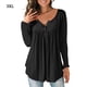 thumbnail image 1 of Camisa de mujer Botón plisado Blusa suelta Camiseta de manga larga Top, Negro, 3XL Vogacara AP000668-09, 1 of 7