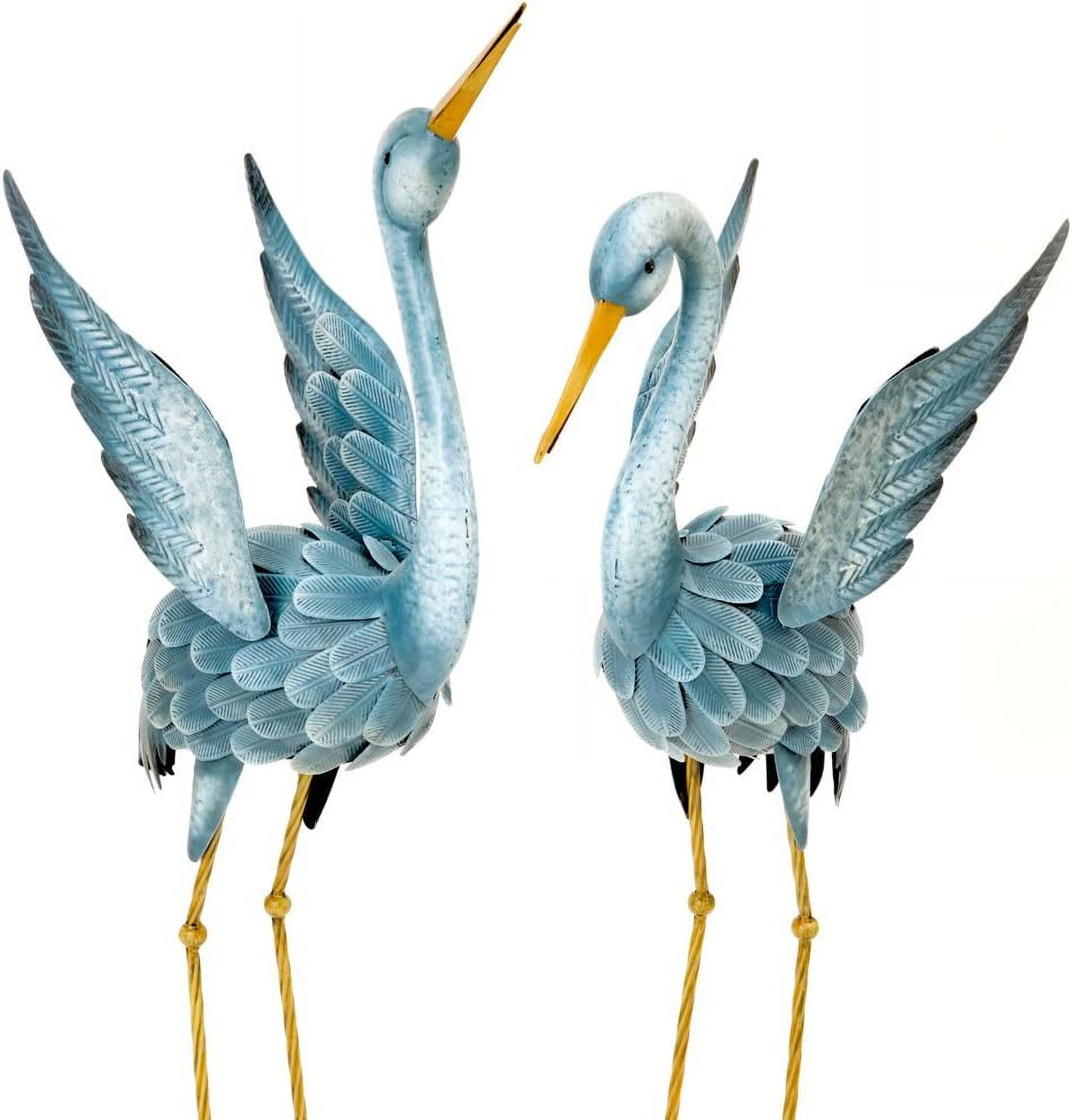 Bits and Pieces Japanese Blue Heron Metal Garden Sculpture Set Two Metal Cranes Garden Outdoor