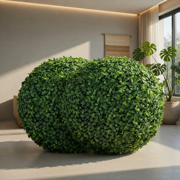 Resenkos 2-Pack 16-Inch Artificial Boxwood Topiary Ball Set for Outdoor Decor - Green