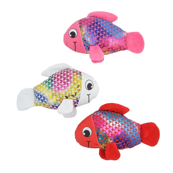 Fun Express 8 1/2" x 5 1/4" Valentine Metallic Rainbow Heart-Print Stuffed Fish - 12 Pieces
