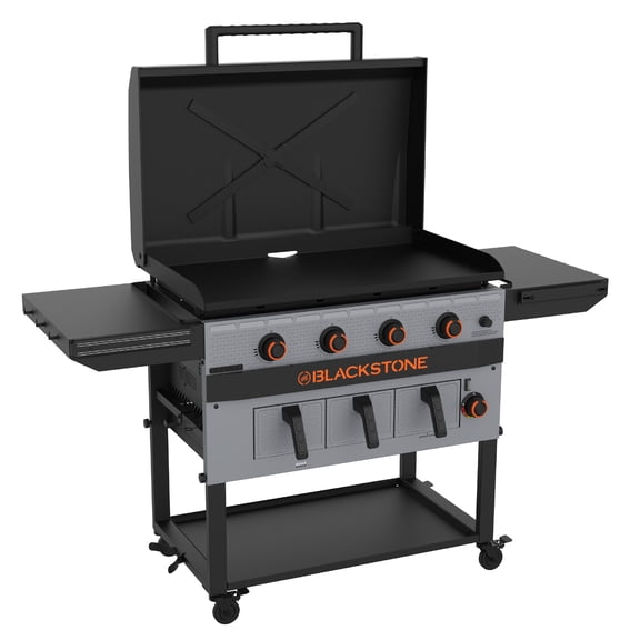 Blackstone Bronco Outdoor Combo Griddle with Air Fryer, 4-Burner 36" Propane Flat top Grill with Hood, Gray