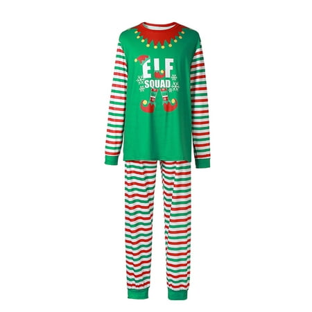 Madjtlqy Christmas Family Matching Dad Mom Kid Pajamas PJS Set Green Elf Print Striped Sleepwear Nig | Walmart (US)