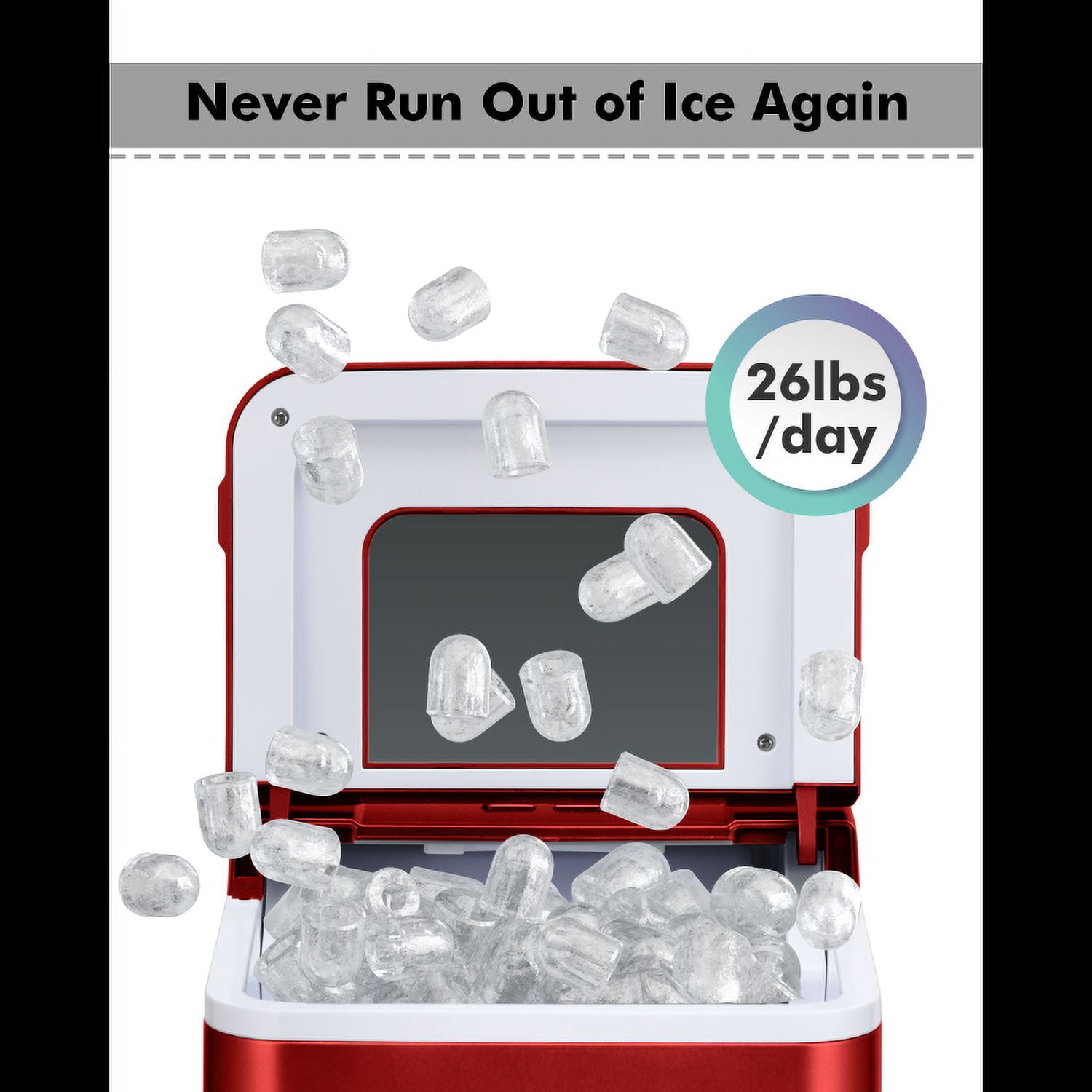 YYAo Big Ice Maker Machine, Ice Cubes Maker, Summer Cooler Machine, Portable Countertop Ice Maker Machine with Scoop-Red