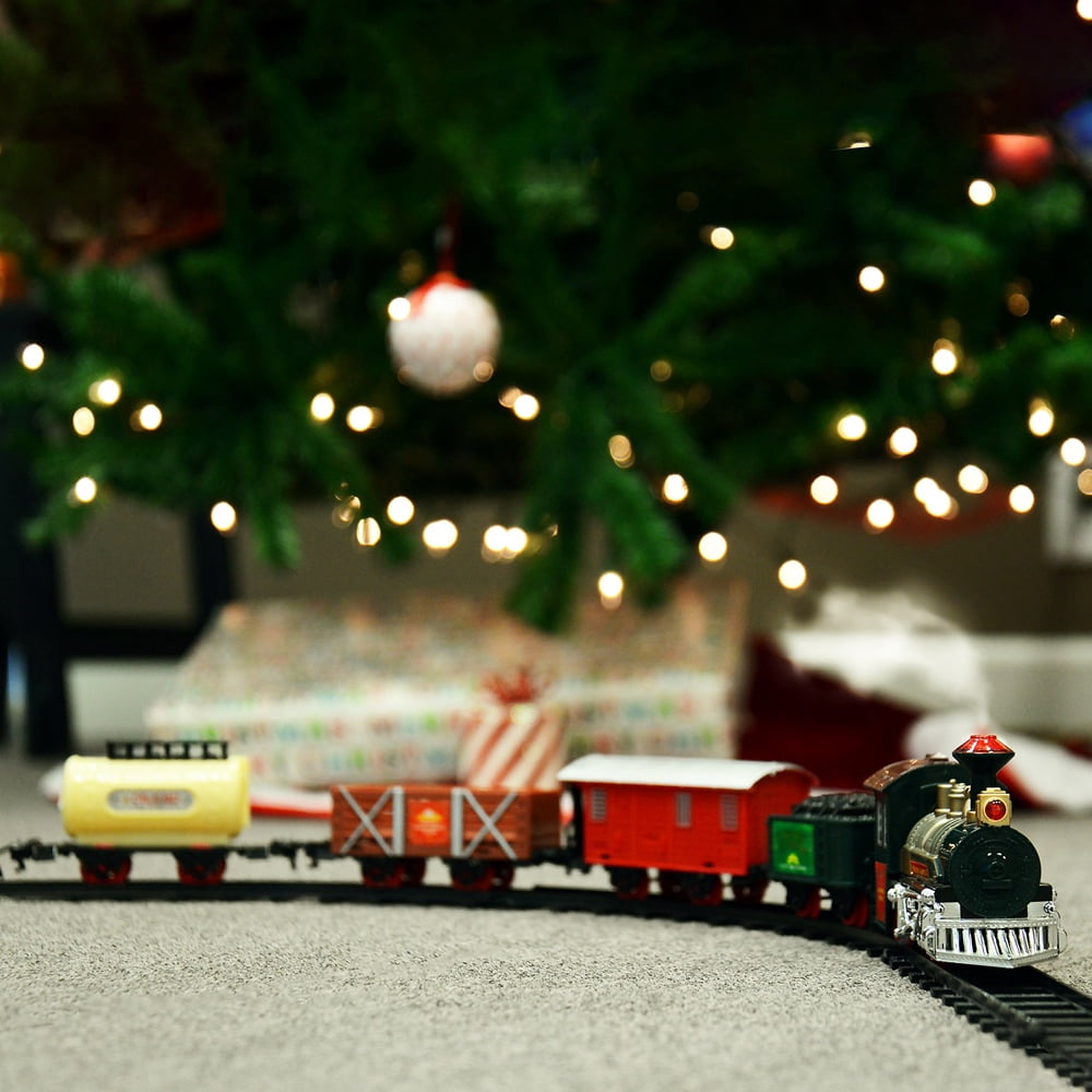 Toy Train Authentic Light Sound Large 53*30 inch Rail Track Layout Mountain Train Easy Assembly Fun Play Time for Boys, Girls