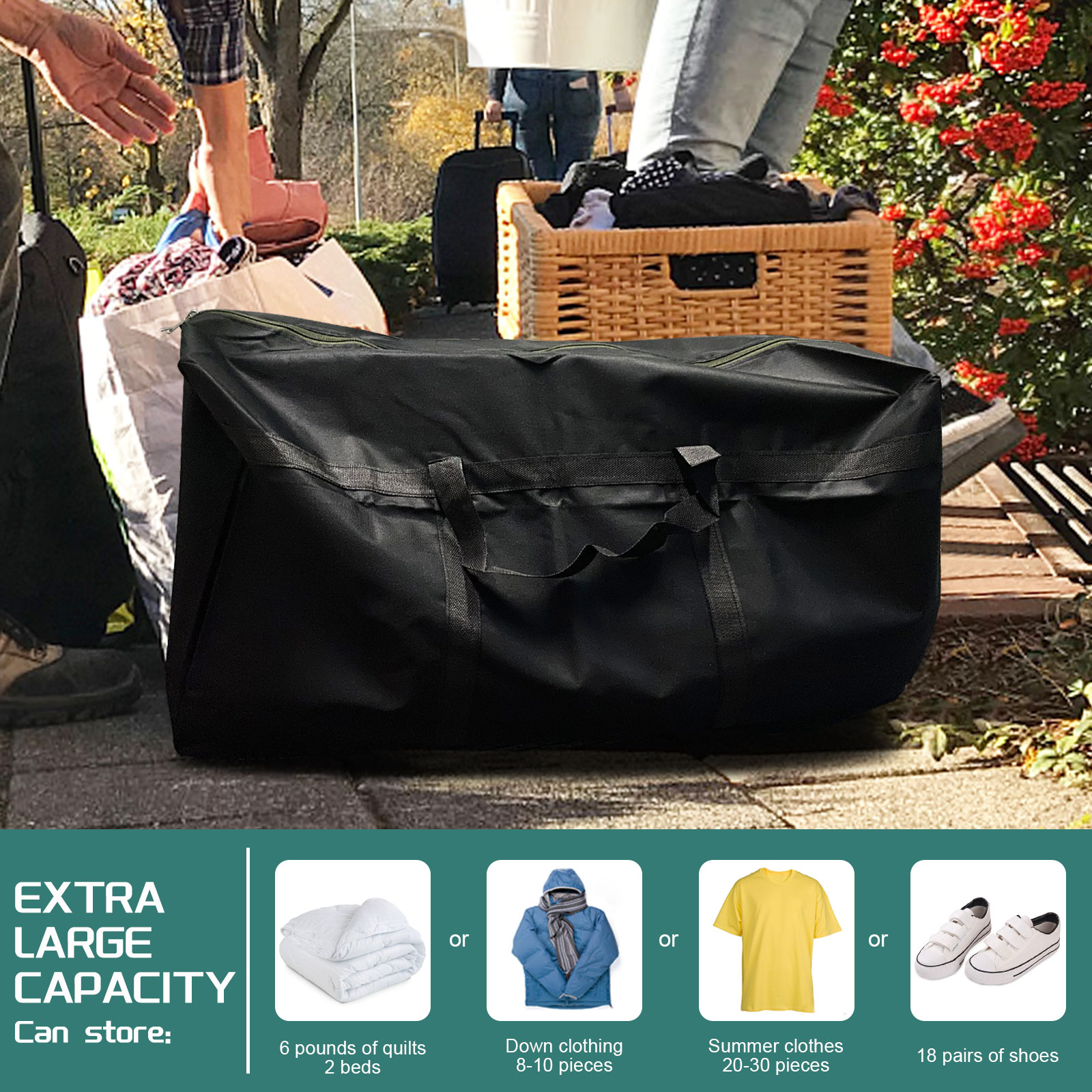 LELE LIFE 4Pcs 101L Extra Large Heavy Duty Moving Bags, Wear-Resistant Oxford Totes for Storage Bags, Moving Supplies Alternative to Packing Moving Boxes, Black