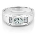 thumbnail image 2 of Gem Stone King Men's 925 Sterling Silver Sky Blue Aquamarine and White Moissanite Ring (1.35 Cttw, Gemstone March Birthstone, Oval 8X6MM,, Size 8), 2 of 3