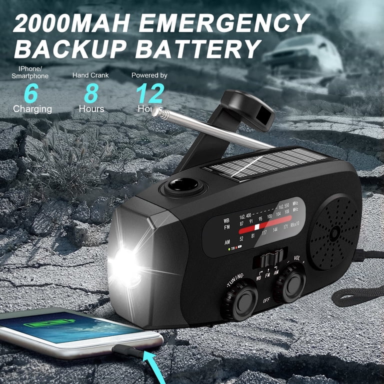 Portable Radio, 2000mAh Emergency Radio With Solar & Hand Crank - TikTok