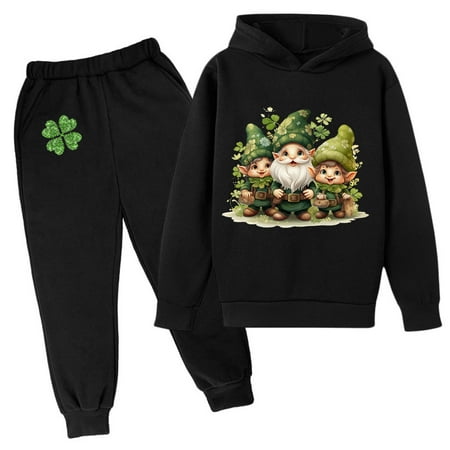 

OAUP 2PCS Toddler Outfit Sets Kids Hoodie Sweatshirt Sweatpants Irish Festival Pullover Hoodie Set Tracksuit Outfits Fall Thermal Casual Trendy Outfit 2-12Y