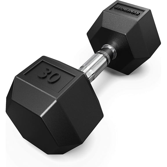 Synergee Rubber Encased Hex Dumbbells with Chrome Handle. All Purpose Weights for Strength & Conditioning Training. Available Size From 2.5 lbs to 50 lbs.