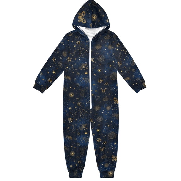 Soft Big Kids Onesie Pajamas Cozy Loose-Fit Jumpsuits for kids with Pockets for Christmas Lounge & Play Twinkling Stars and Constellations