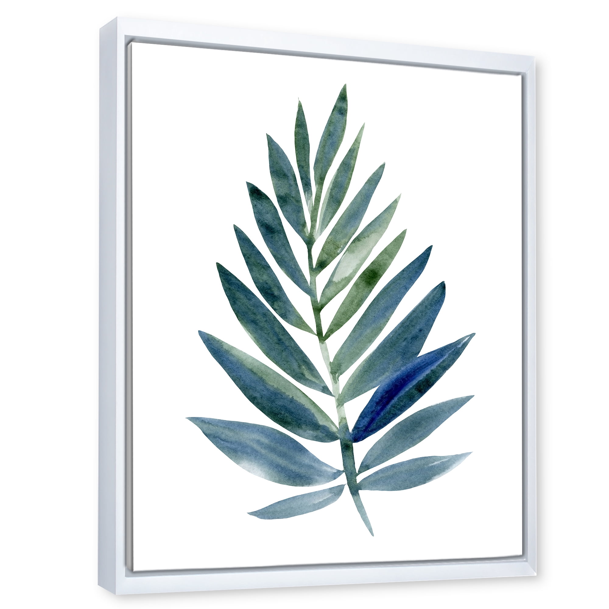 Designart 'Tropical Green Leaf On White' Farmhouse Framed Canvas Wall Art Print