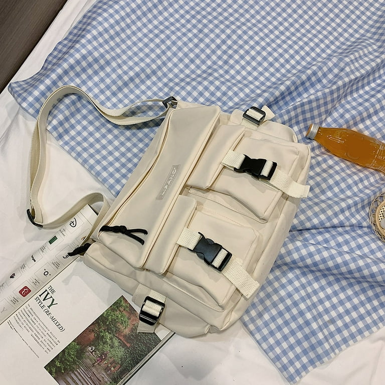 Bxingsftys Kawaii Messenger Bag - Nylon Shoulder Bag for School Multi Pockets Crossbody Handbags Purse Aesthetic Messenger Bag (White), Women's, Size