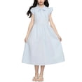 thumbnail image 2 of Spazoro Girls Midi Dresses, Ruffle Sleeve Solid Crew Neck A-Line Casual Summer Dresses for Girls Blue Size 8, 2 of 9