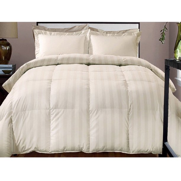 Hotel Grand Damask Stripe 800 Thread Count Cotton Rich Down Alternative Comforter Twin Ivory