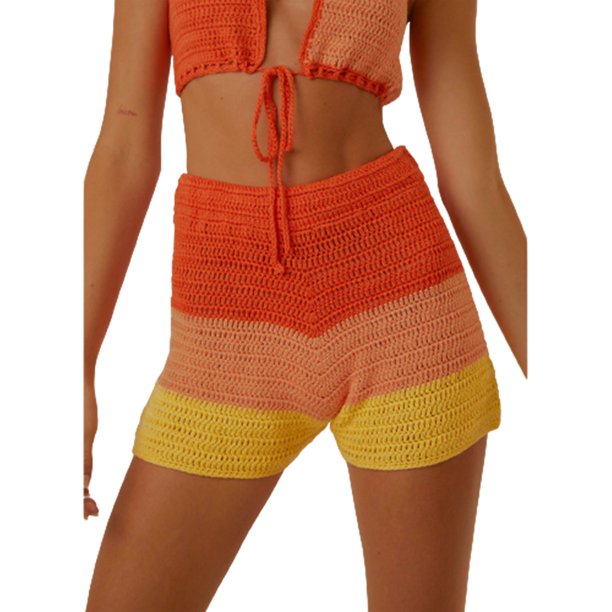 Txlixc, pantalones cortos de punto salvaje para mujer, pantalones cortos de cintura alta elástica, pantalones cortos casuales de verano Txlixc Sexy