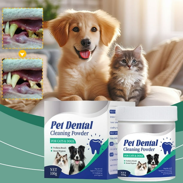 Polvo para limpiar dientes en escamas para perros y gatos | Ingredientes naturales de algas | Alternativa a la pasta dental para eliminar el sarro | Agente blanqueador dental para un aliento fr