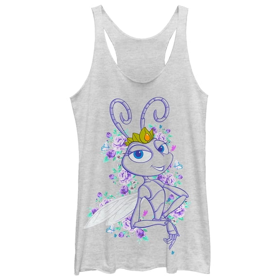 Women's A Bug's Life Floral Princess Atta  Racerback Tank Top White Heather X Large
