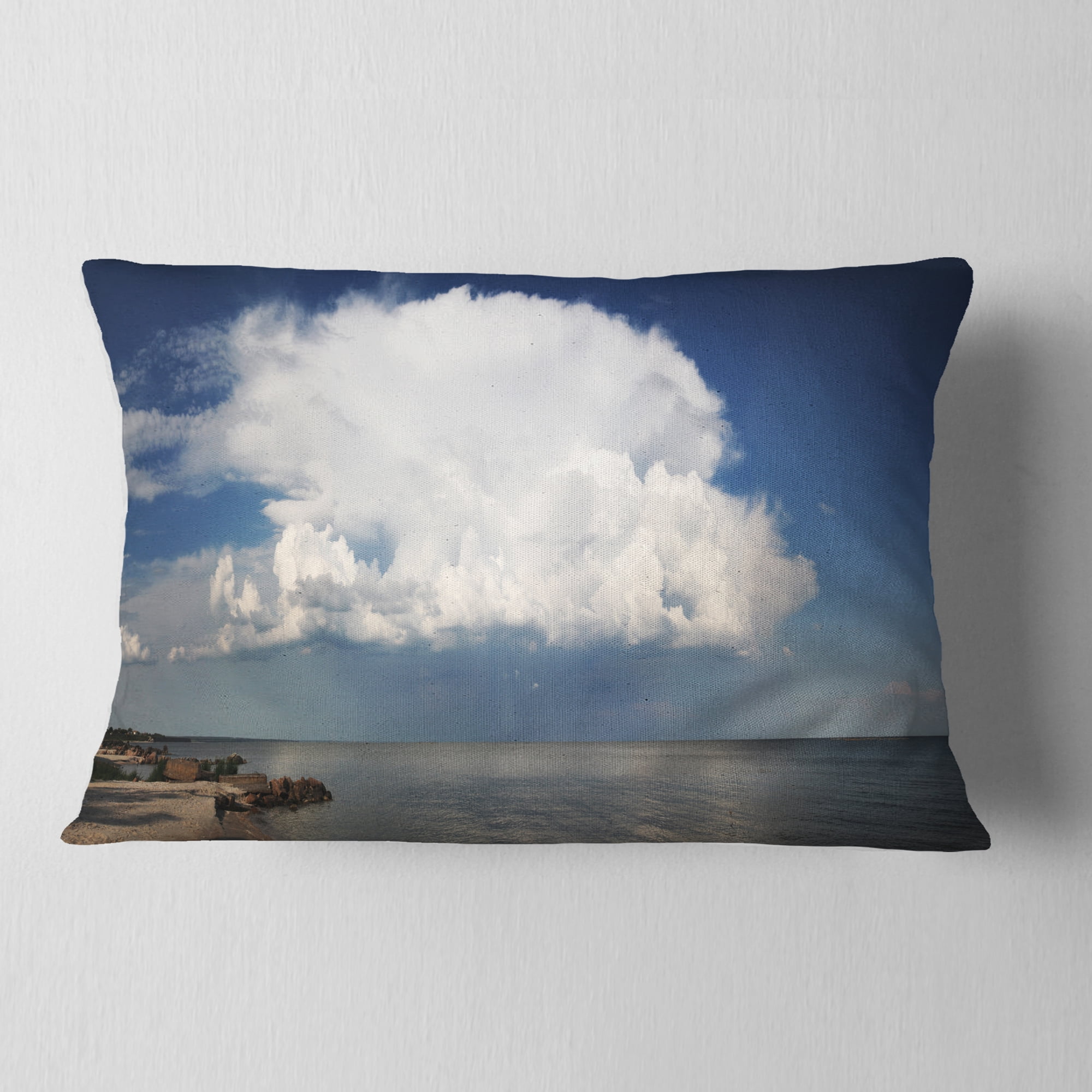 Designart 12" x 20" Blue Polyester Throw Pillow