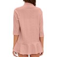 thumbnail image 4 of HUBERY Women Open Front Eyelet 3/4 Sleeve Ruffles Solid Color Cardigan, 4 of 7
