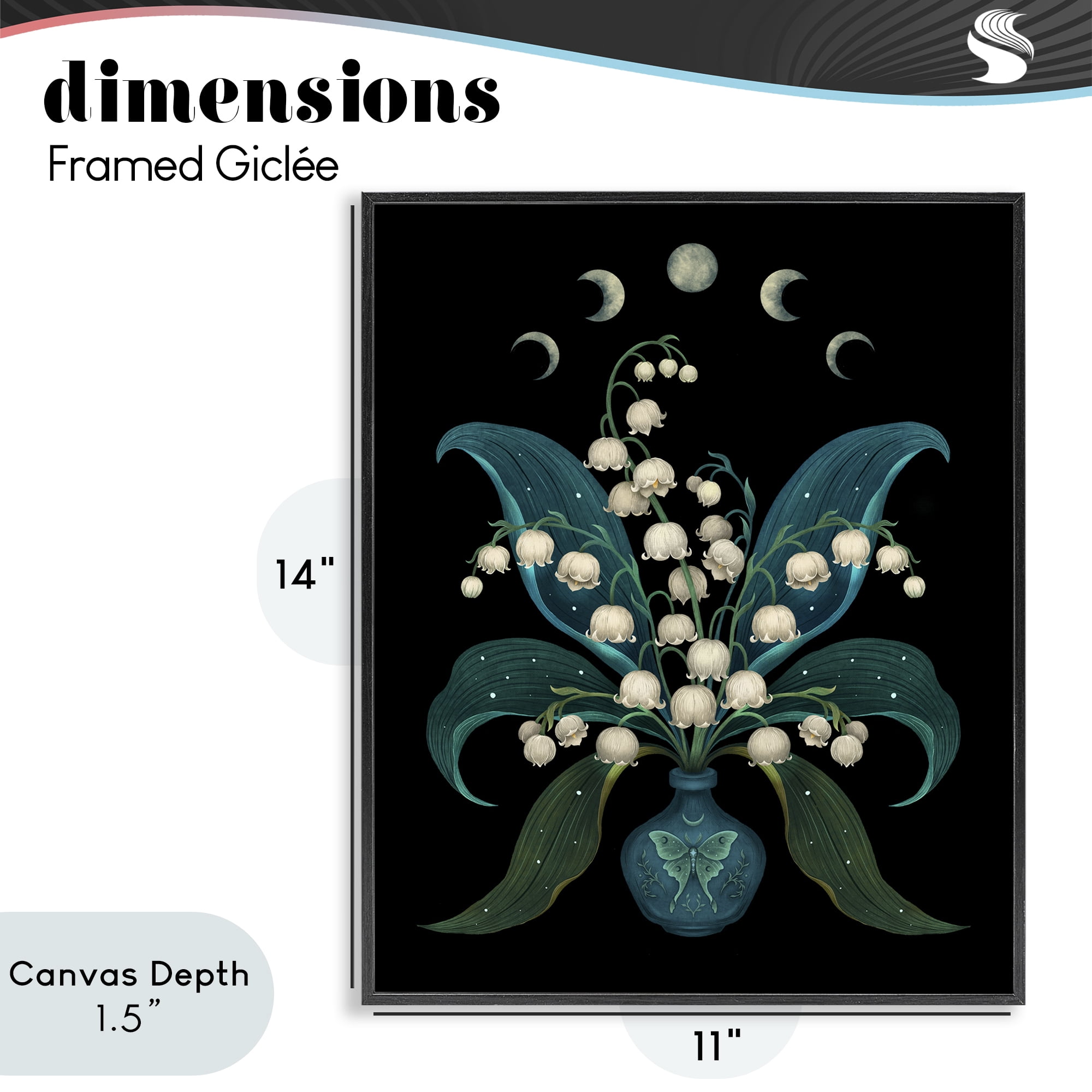 Stupell Industries Lunar Lily Of Valley Black Framed Giclee Art, design by Episodic Drawings