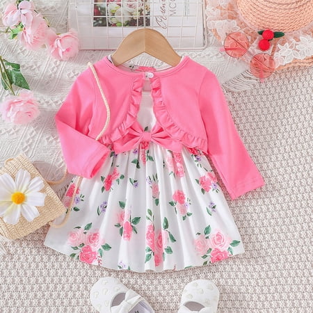 

Toddler Girl Dresses Party Autumn Long Sleeve Flower Prints Coat 2Pcs Outfits Girls Clothes