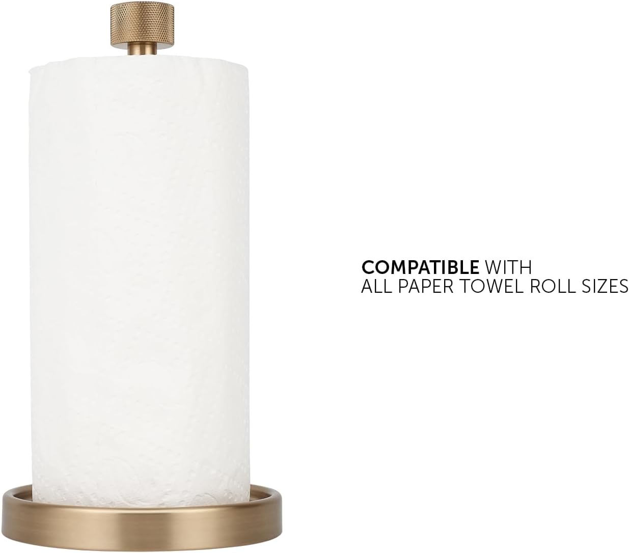 Countertop Paper Towel Holder - Modern Knurling End Cap Minimalist Design - Color Warm Gold