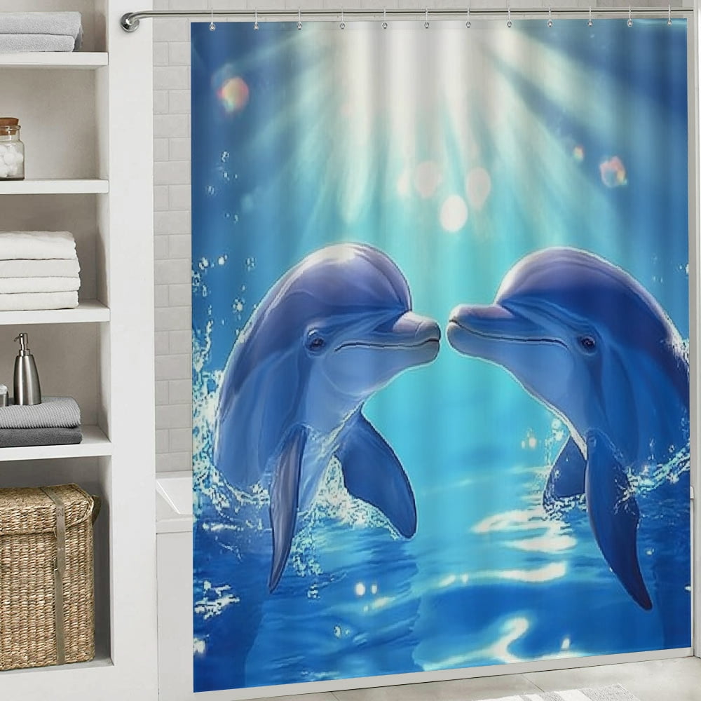 Patifu Dolphins Water Love Bathroom Shower Curtain Set with Hooks 60"x72