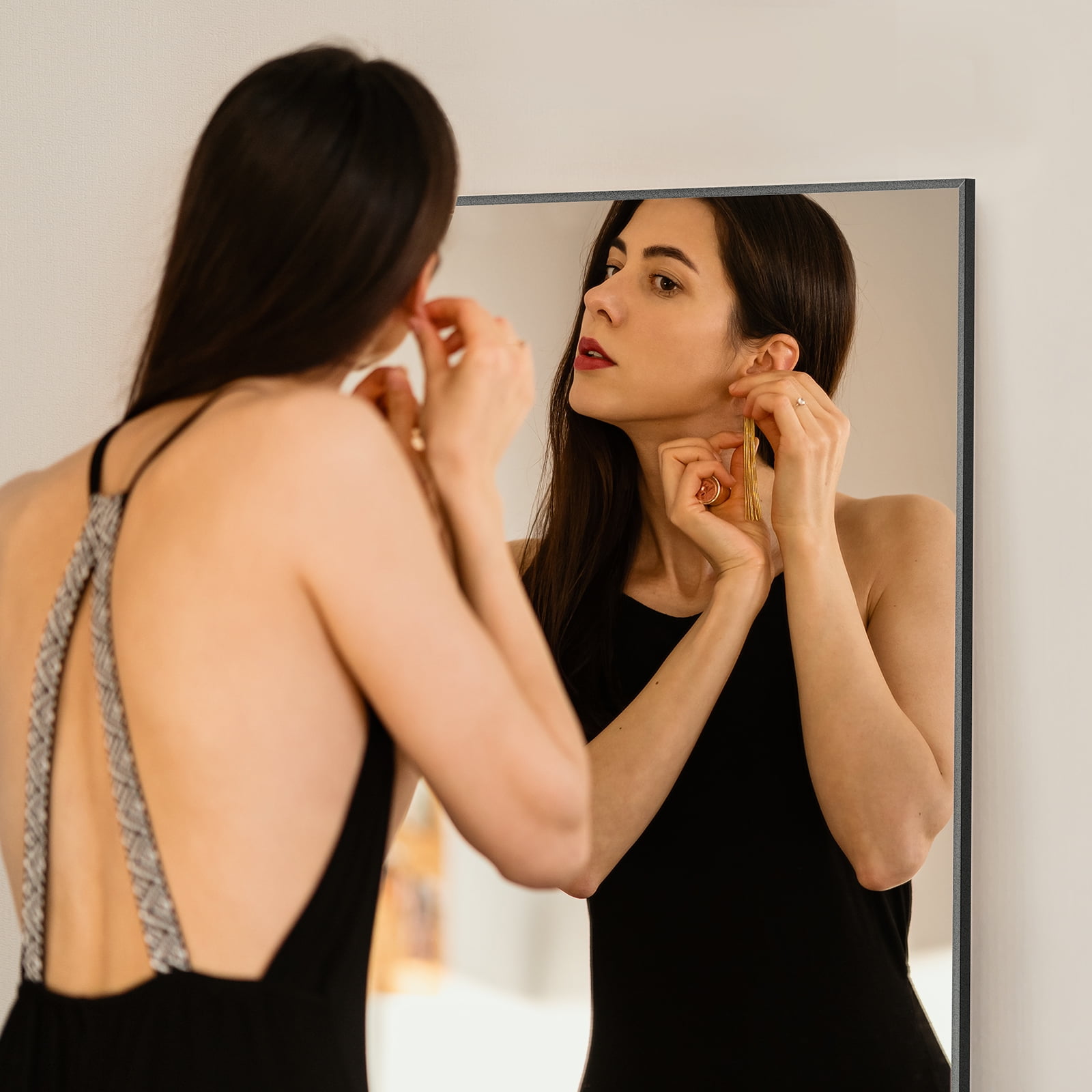 MAYEERTY Floor Standing Mirror, Wall Mirror with Stand Aluminum Alloy Thin Frame