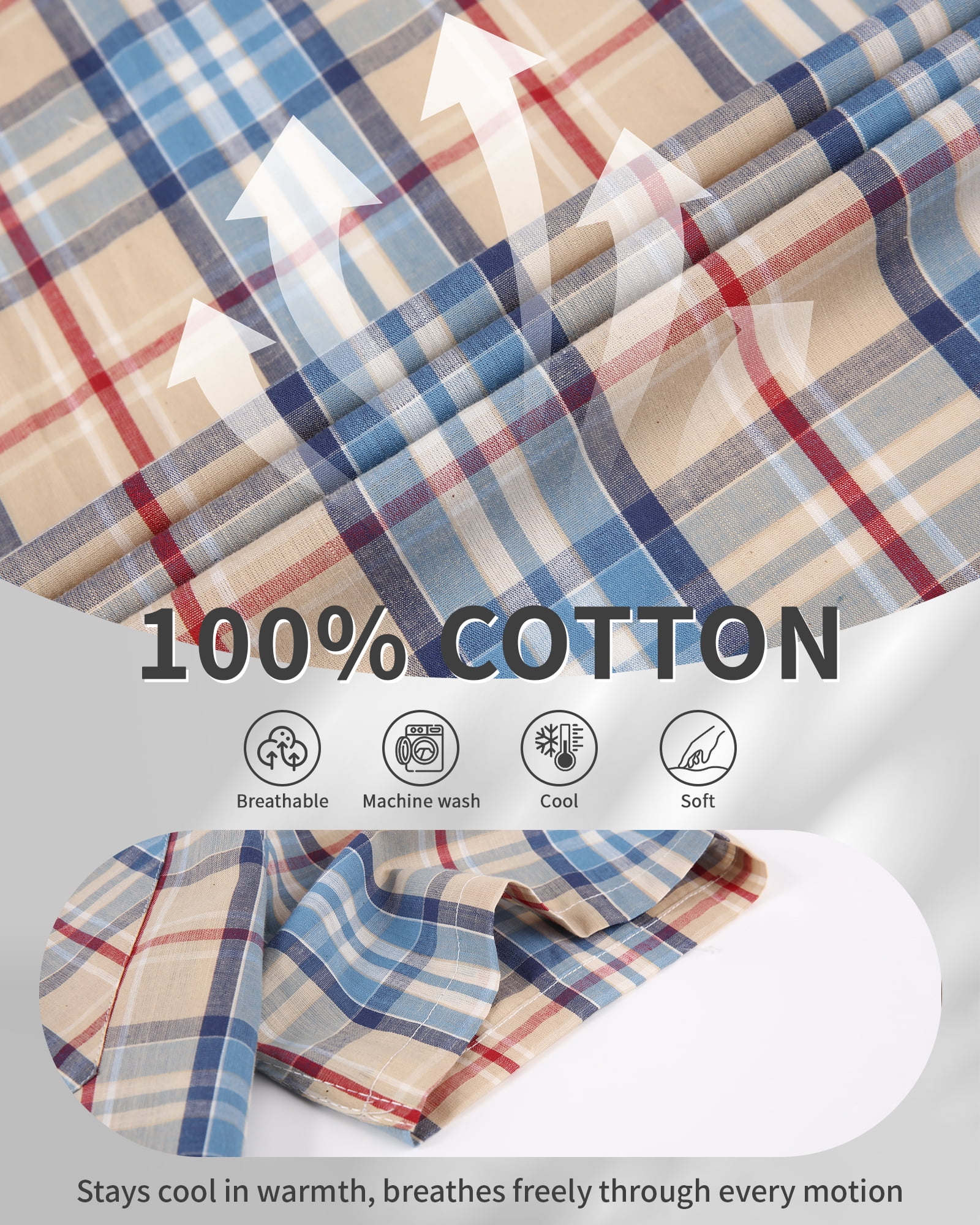 Onimisc Mens Plaid Short Sleeve Button Down Shirts 100% Cotton Regular Fit Casual Gingham Shirts