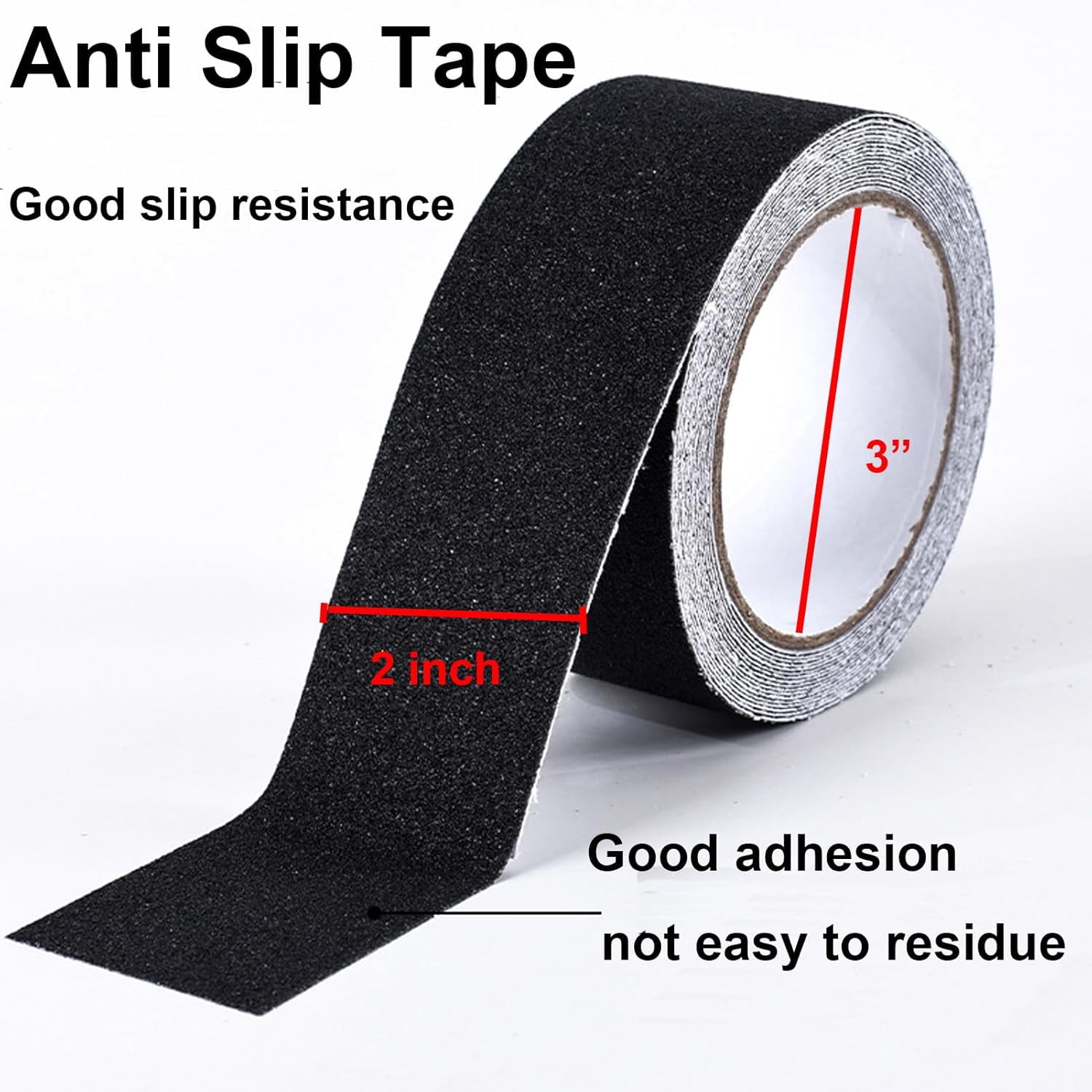Anti Slip Grip Tape 2 Inch - Heavy Duty Non Skid Tape High Traction 80 Grit Non Slip for Waterproof Stairs Non Skid Treads, Indoor, Outdoor (Black, 2" X 33')