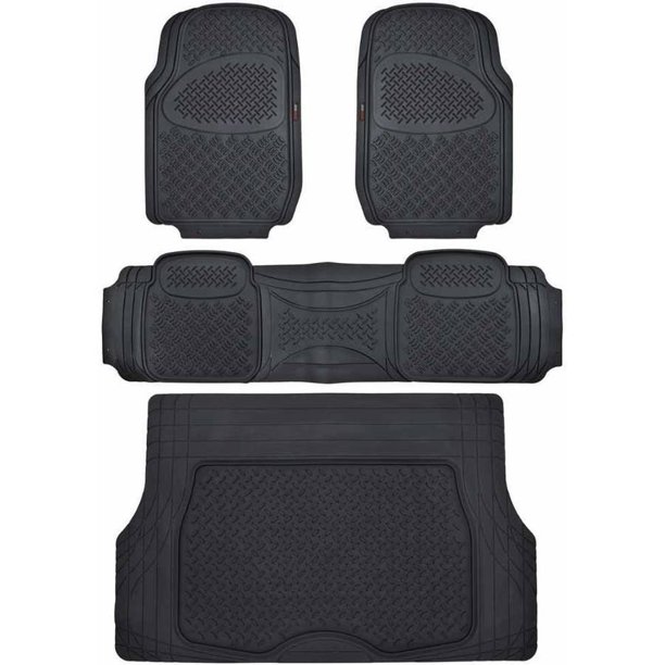Motor Trend Heavy Duty Car Rubber Floor Mats with Cargo Trunk Mat